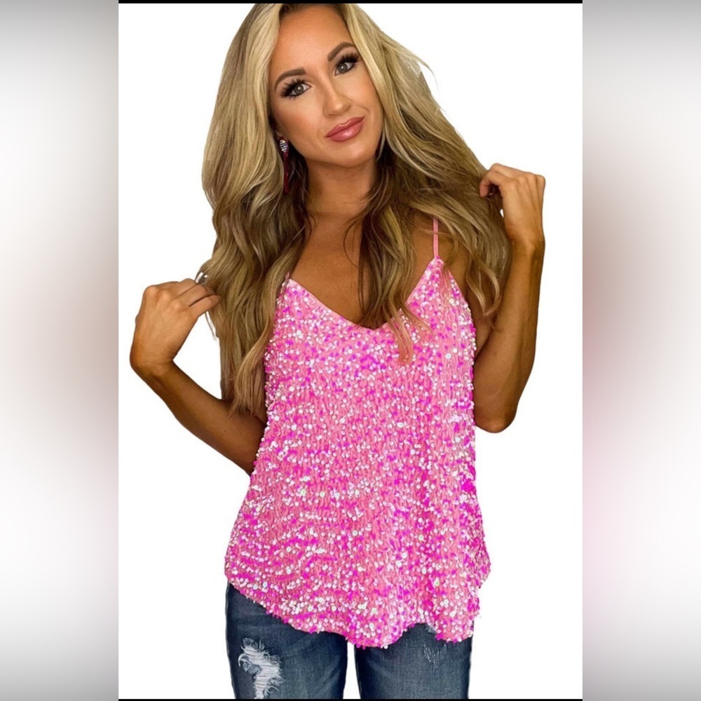 NEW PINK SEQUIN ADJUSTABLE STRAP TANK TOP SHELL Size Medium